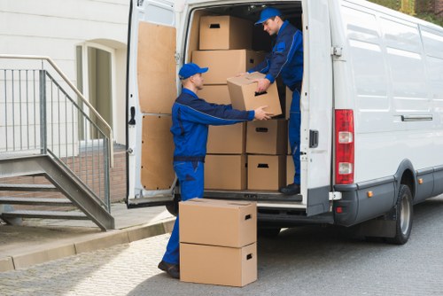 Removal team planning a move in a Danish city apartment area