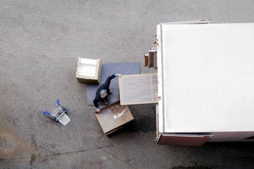 Household boxes and furniture prepared for a move in Denmark