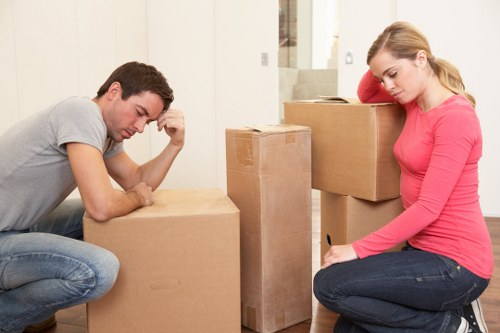 Packed boxes and furniture loaded into a moving van in Denmark